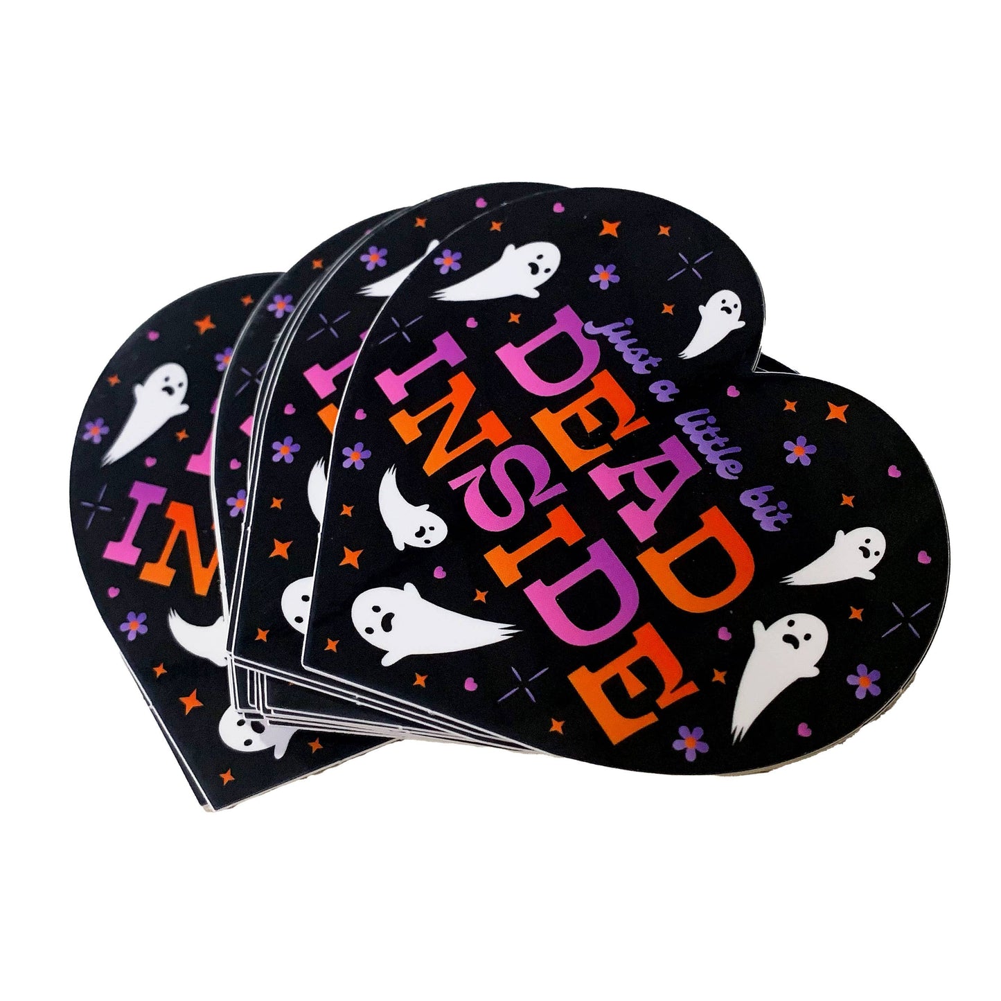 "Just A Little Bit Dead Inside" Ghosts Heart Shaped Sticker (Krystan Saint Cat)