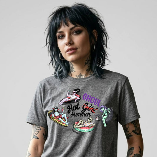 Hot Girl Summer Graphic Tee — Retro Pinup Summerween Watermelon & Pool Float Design Shirt