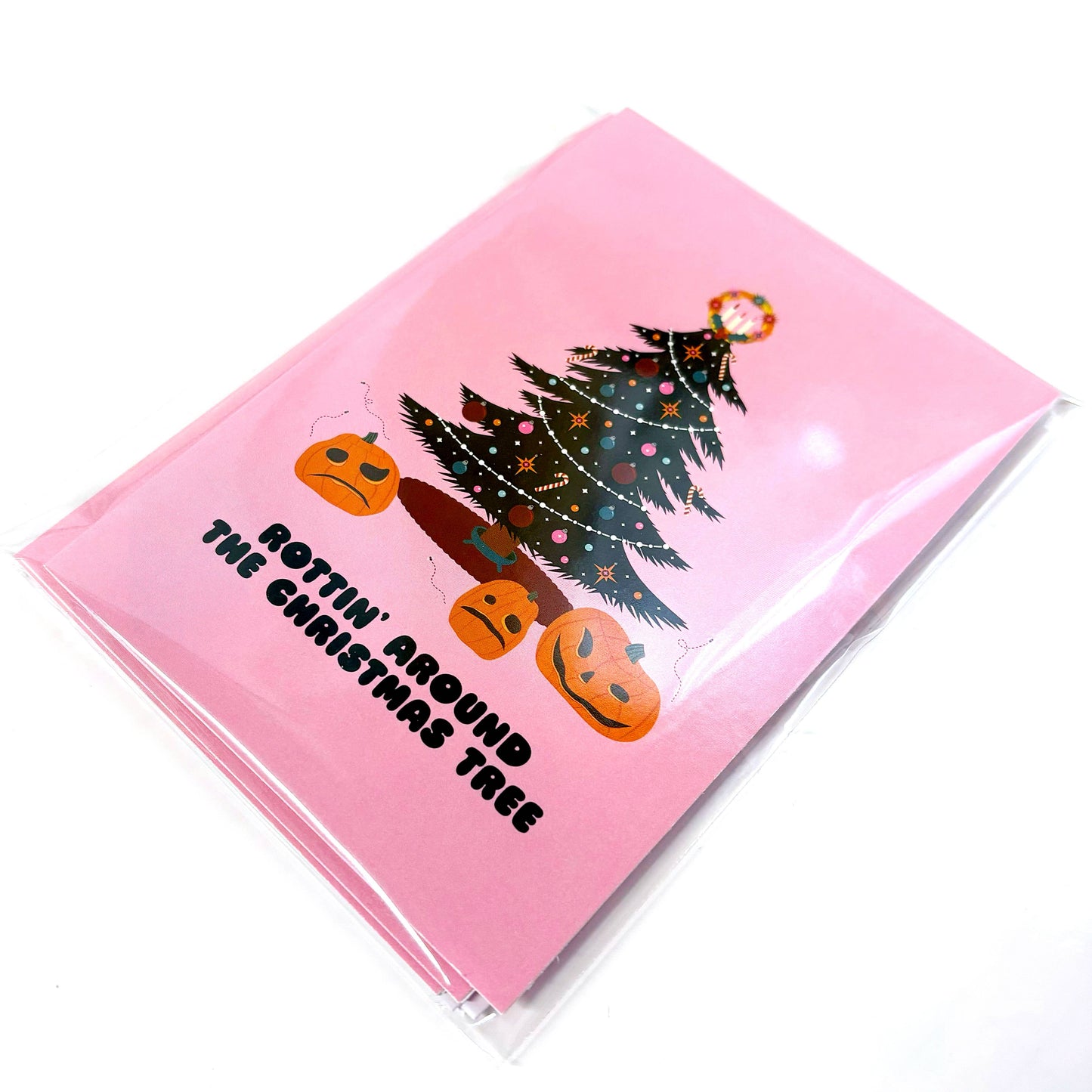 "Rottin' Around The Christmas Tree" Spooky Holiday Card (Krystan Saint Cat)