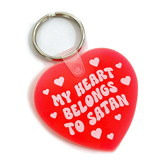 "My Heart Belongs To Satan" Heart Shaped Vinyl Keychain (Krystan Saint Cat)