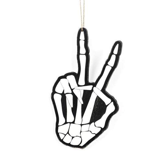 Large Hanging Skeleton Peace Sign Wooden Cutout Ornament