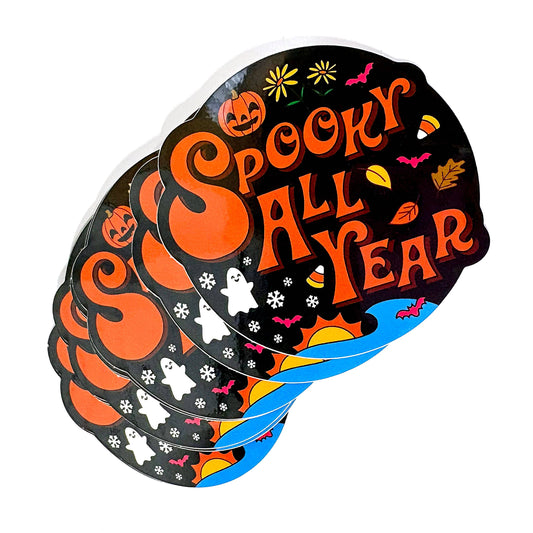 "Spooky All Year" Halloween Vinyl Sticker (Krystan Saint Cat)