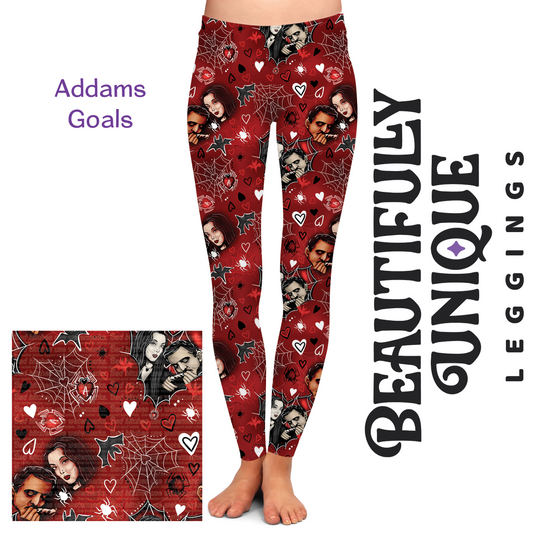Addams Goals (Semi-Exclusive) - Addams Family Gothic Valentine's Day Love High-quality Handcrafted Vibrant Leggings