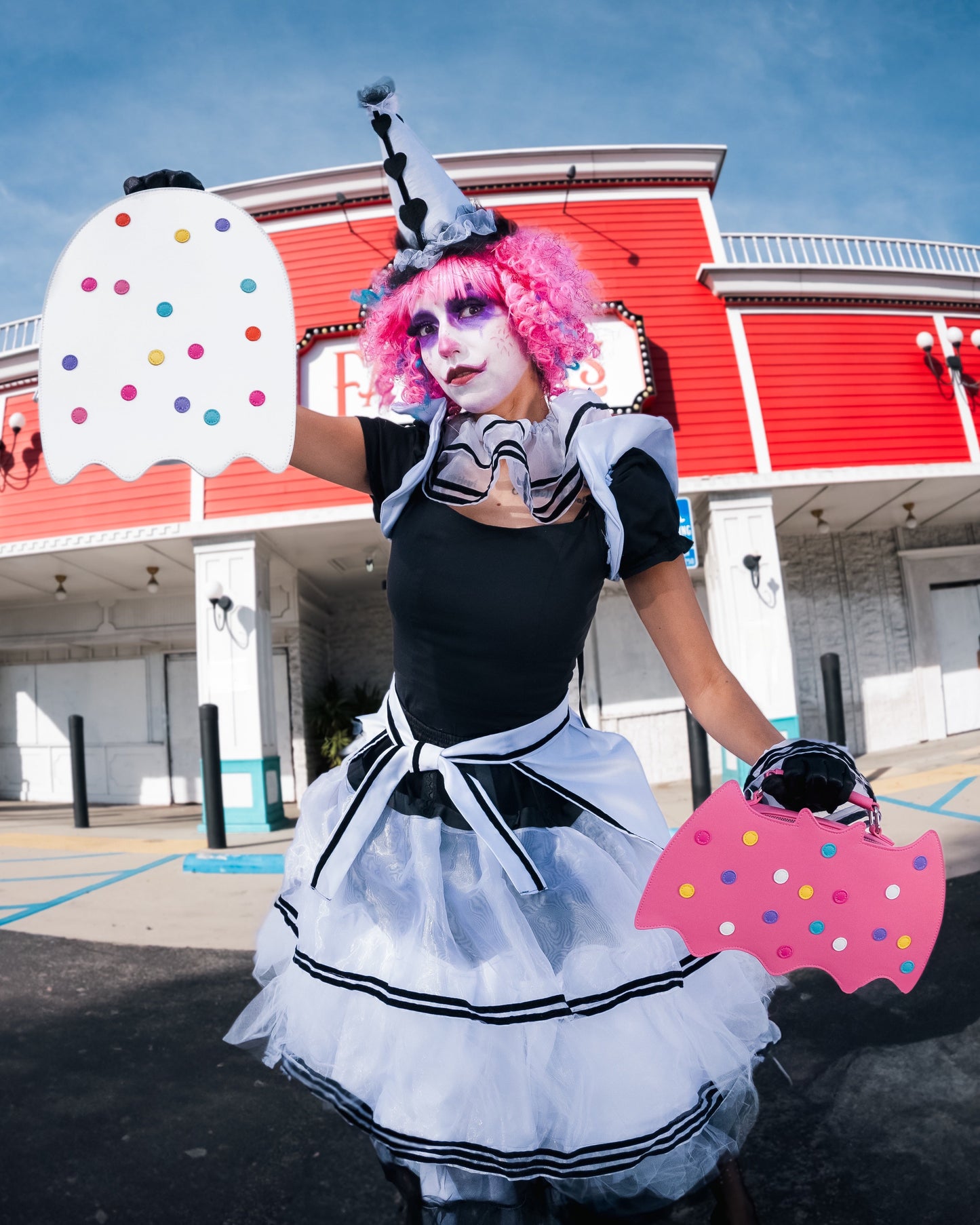 Circus Cookie Ghost Convertible Bag - White Vegan Leather Ghost Purse with Rainbow Sprinkles (Spooky Nostalgia Edition)