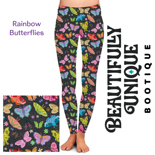 Rainbow Butterflies Leggings - High-quality Handcrafted Vibrant Spring Easter