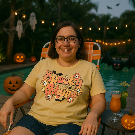 Bats Flowers And Skulls Summer "Spooky Mama" Tee - Unisex Shirt