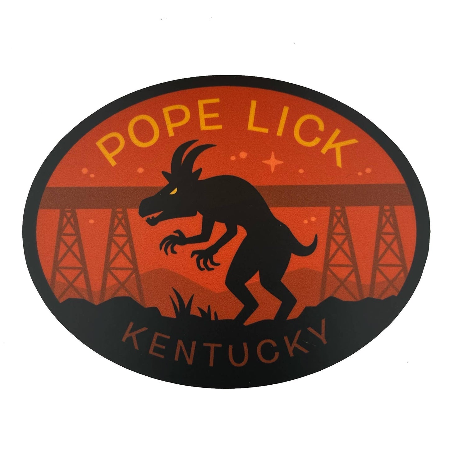 Pope Lick, Kentucky Travel Vinyl Sticker (Monsterologist)