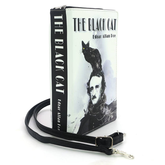 Black Cat Book Clutch Bag, Edgar Allan Poe Gothic Purse, Witchy Literary Book Clutch with Strap