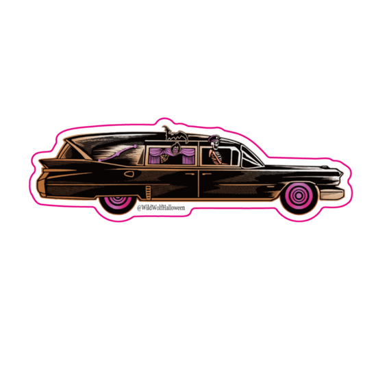 Hearse Car Vinyl Sticker (Wild Wolf Halloween)