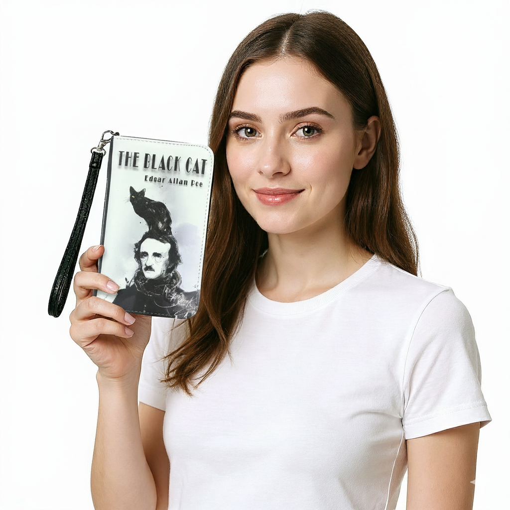 Black Cat Edgar Allan Poe Book Wallet, Gothic Literary Wallet with Wristlet, Dark Academia Spooky Wallet