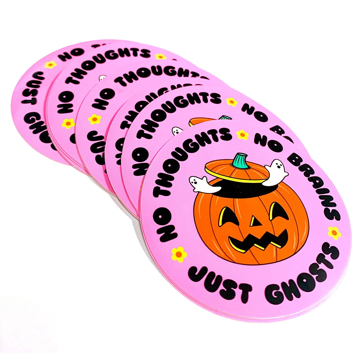 "No Thoughts No Brains Just Ghosts" Circle Vinyl Sticker (Krystan Saint Cat)