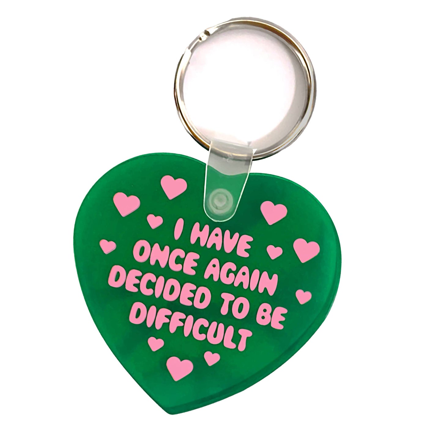 "I Have Decided To Be Difficult" Heart Shaped Vinyl Keychain (Krystan Saint Cat)