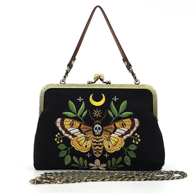 Dead Head Moth Kiss Lock Bag in Linen Blended Material