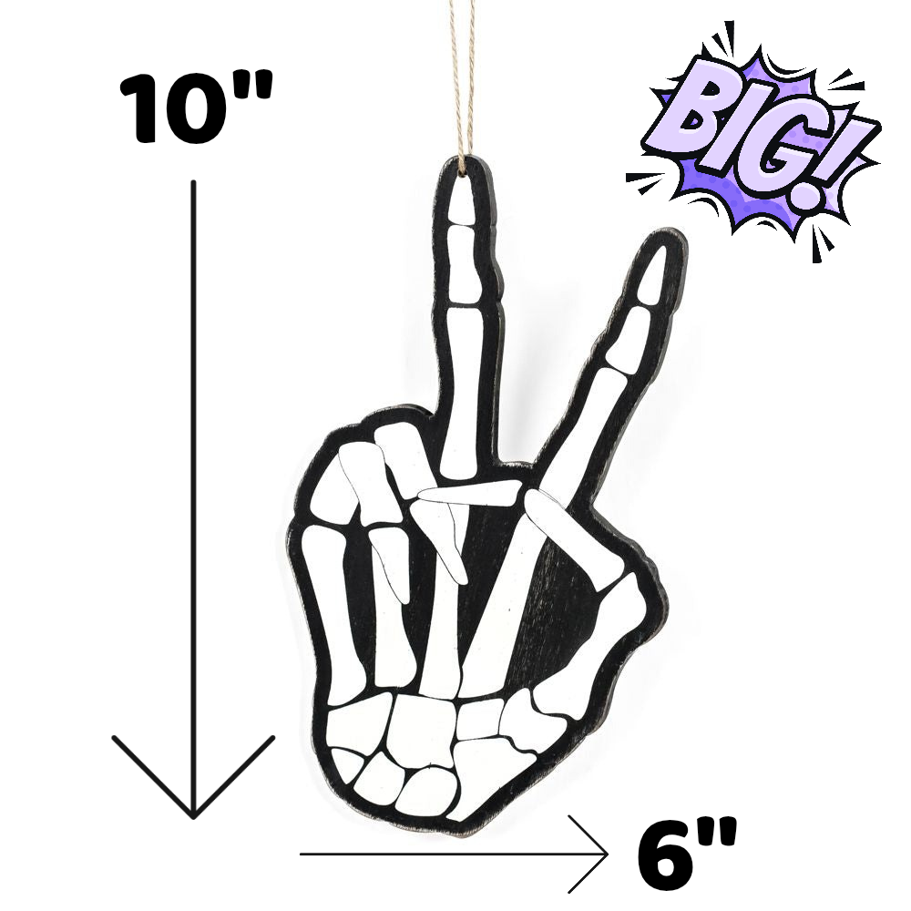Large Hanging Skeleton Peace Sign Wooden Cutout Ornament