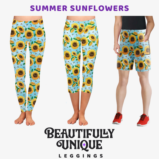 Summer Sunflowers Capris & Biker Shorts (Exclusive) - High-quality Handcrafted Vibrant Leggings