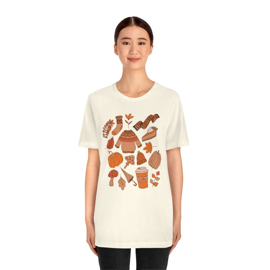 Pumpkin Spice And Mushrooms Fall Doodles Tee - Unisex Shirt