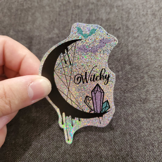 Witchy Moon Crystals Holographic Glitter Vinyl Sticker