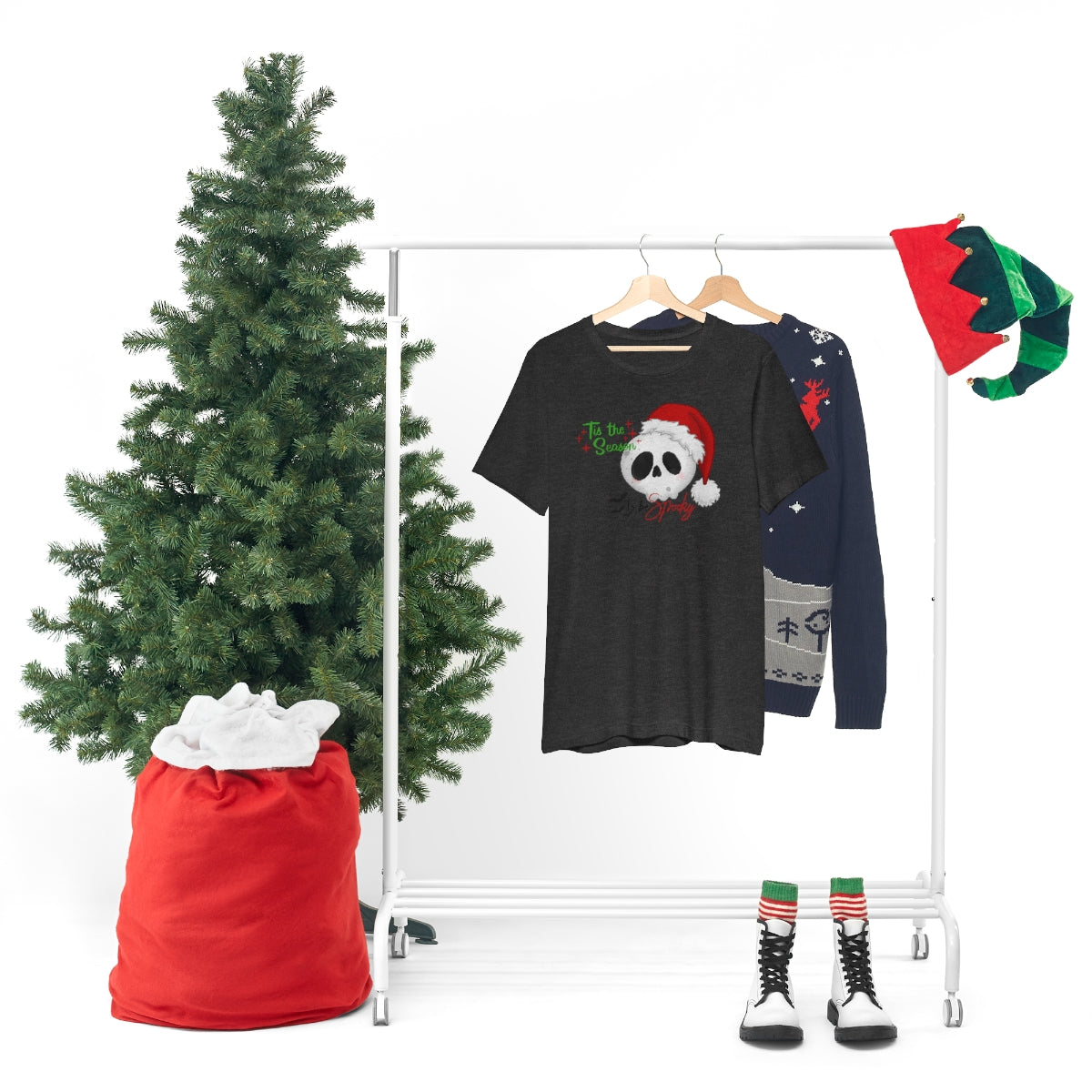 "Tis the Season to be Spooky'" Skull Santa Christmas Tee - Unisex Shirt