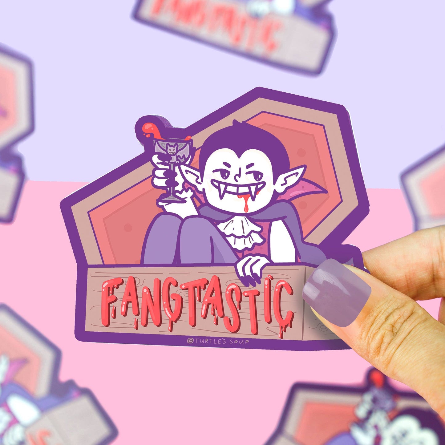 "Fangtastic" Dracula Coffin Vampire Halloween Vinyl Sticker (Turtle's Soup)