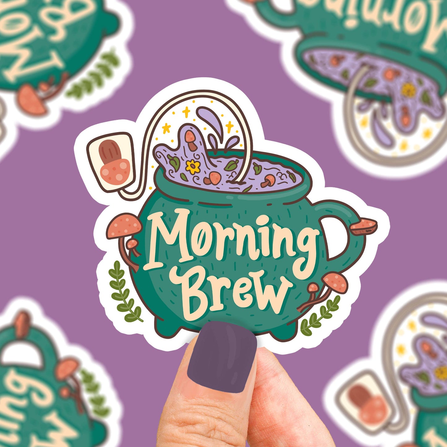 "Morning Brew" Mushroom Tea Vinyl Sticker (Turtle's Soup)