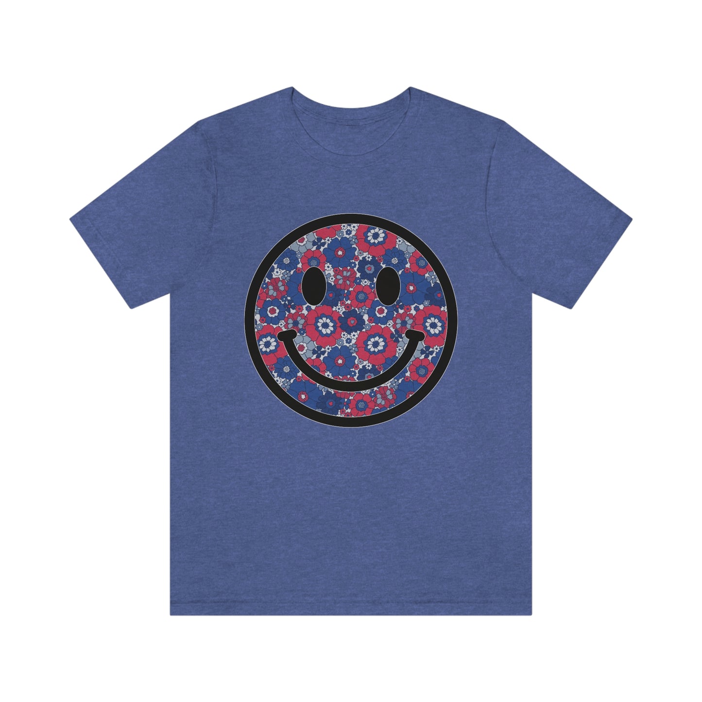 Fourth Of July Red White And Blue Floral Smiley Tee - Unisex Shirt