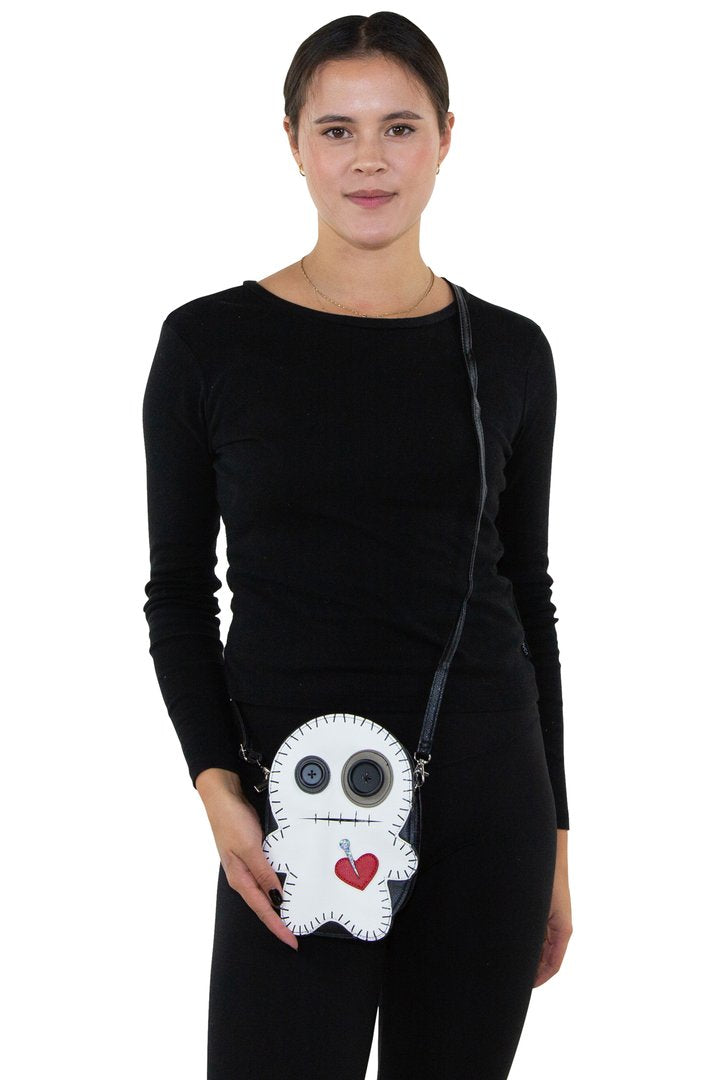 Stitched Voodoo Doll Shoulder Crossbody Bag (White or Black)
