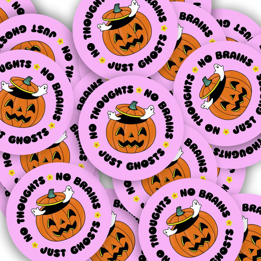 "No Thoughts No Brains Just Ghosts" Mini Sticker (Krystan Saint Cat)