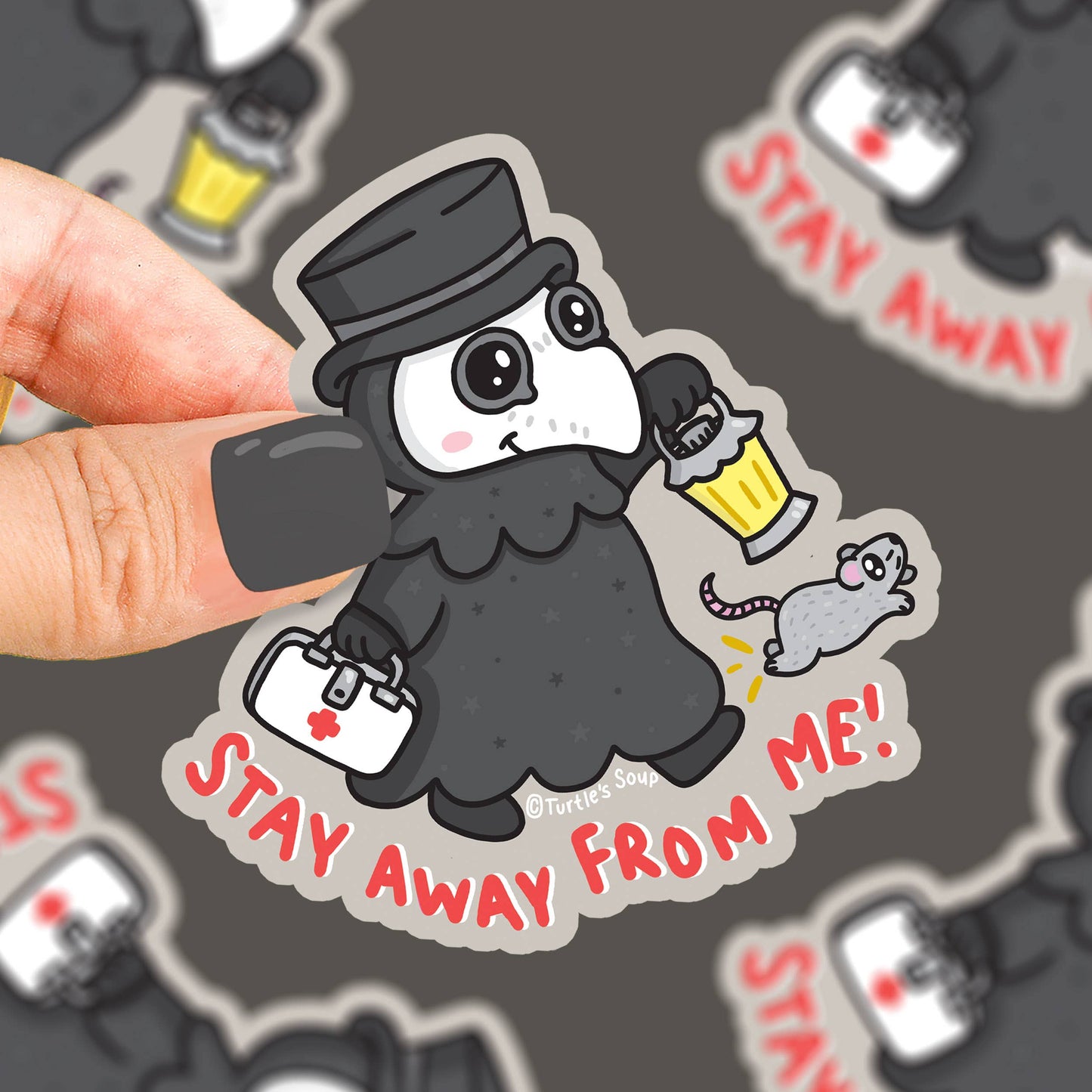 Plague Doctor "Stay Away From Me" Vinyl Sticker (Turtle's Soup)