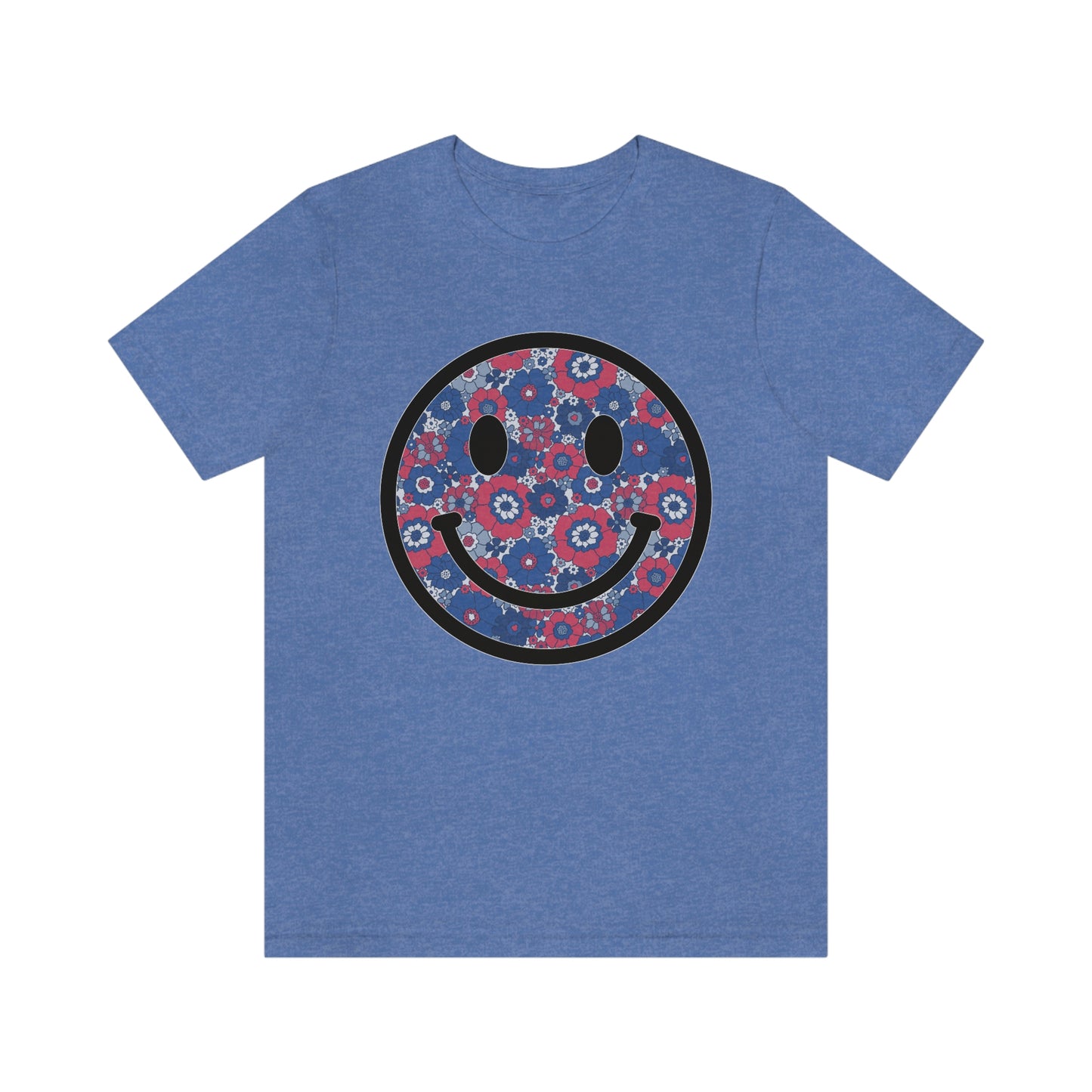 Fourth Of July Red White And Blue Floral Smiley Tee - Unisex Shirt
