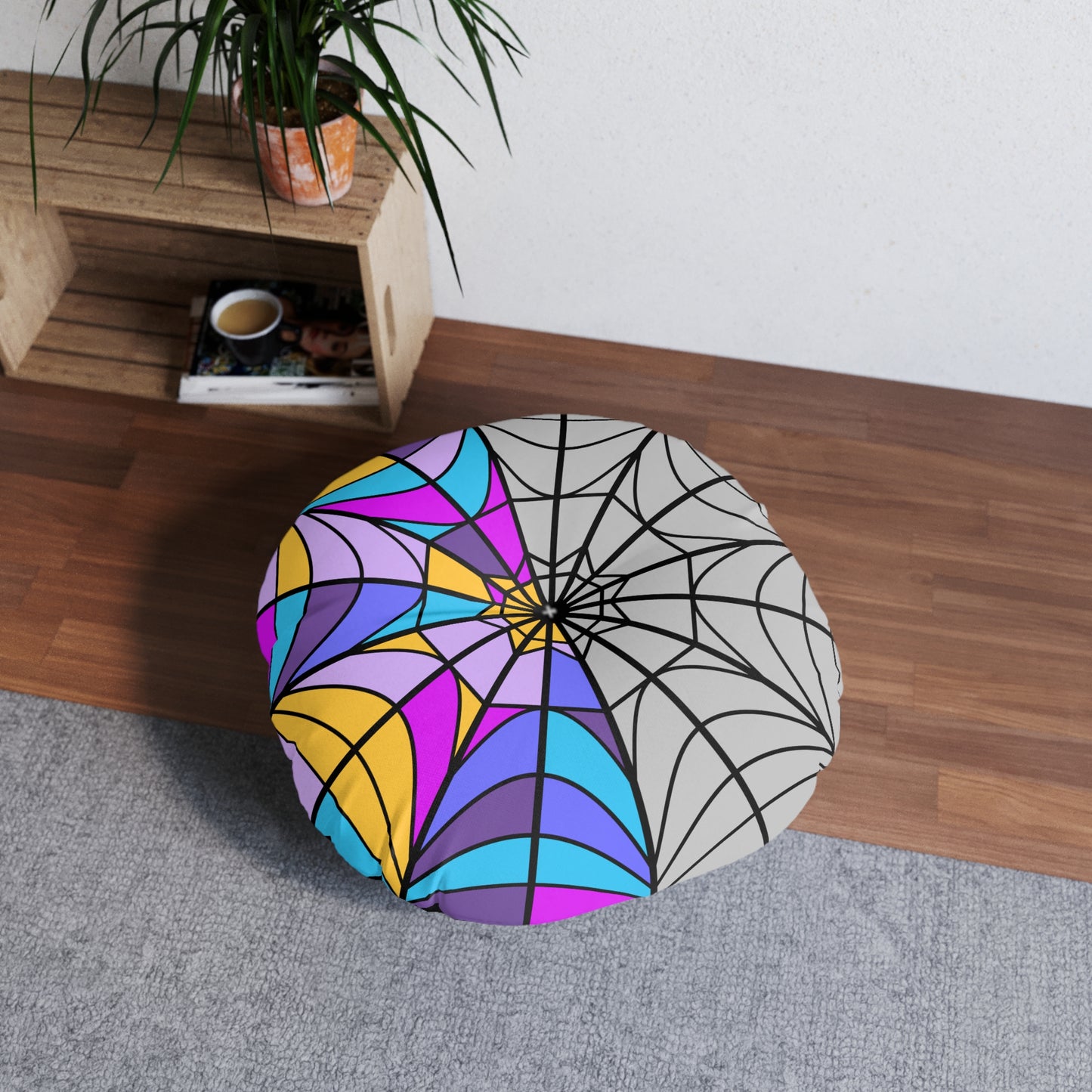 Ophelia Hall Window Wednesday Tufted Colorful Floor Pillow Round