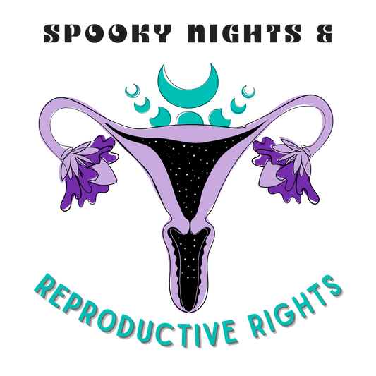 "Spooky Nights & Reproductive Rights" Purple Uterus And Teal Moon Phases Tee - Unisex Shirt