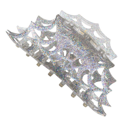 Silver Glitter Spiderweb Hair Claw Clip