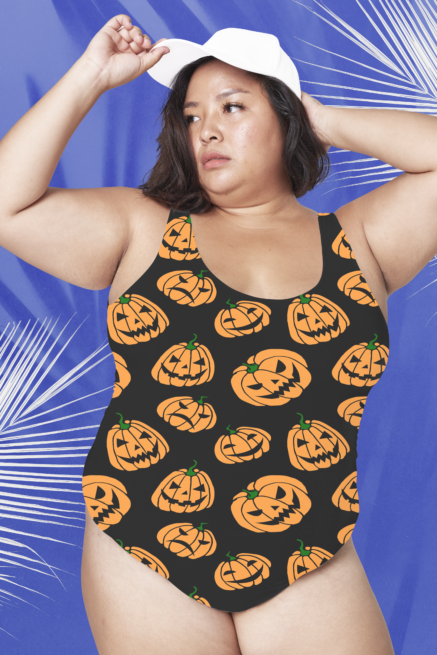Women's Jack-O-Lanterns Halloween Orange and Black One-Piece Swimsuit