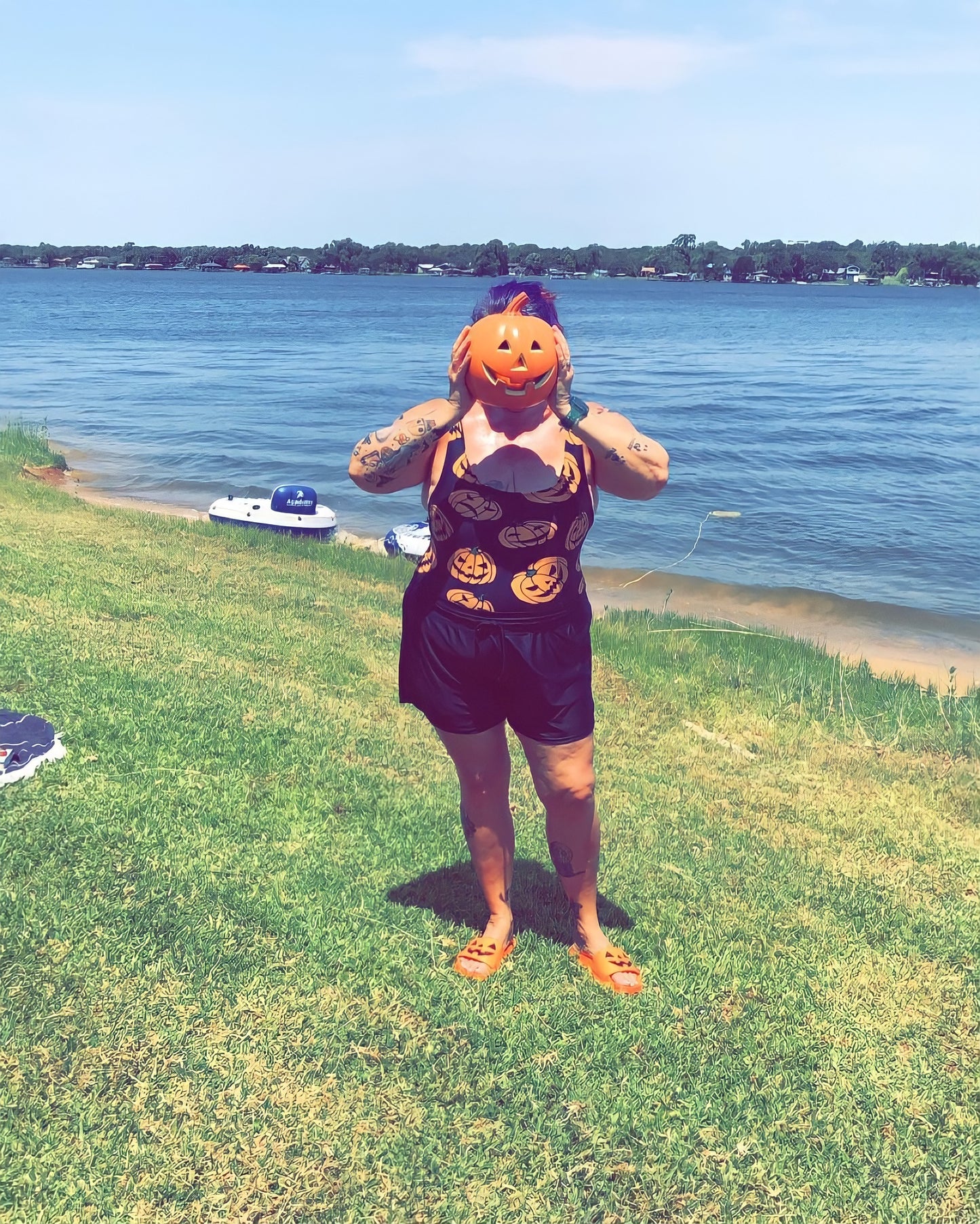 Women's Jack-O-Lanterns Halloween Orange and Black One-Piece Swimsuit