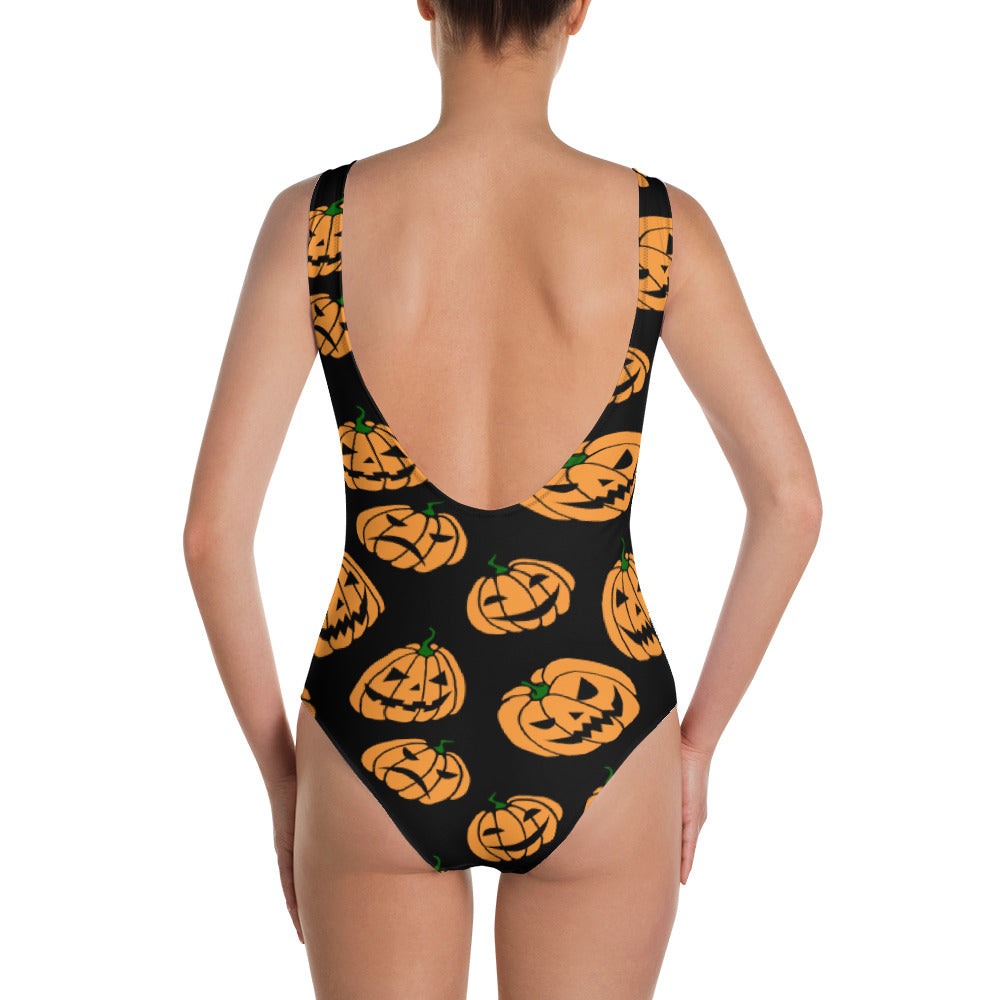 Women's Jack-O-Lanterns Halloween Orange and Black One-Piece Swimsuit