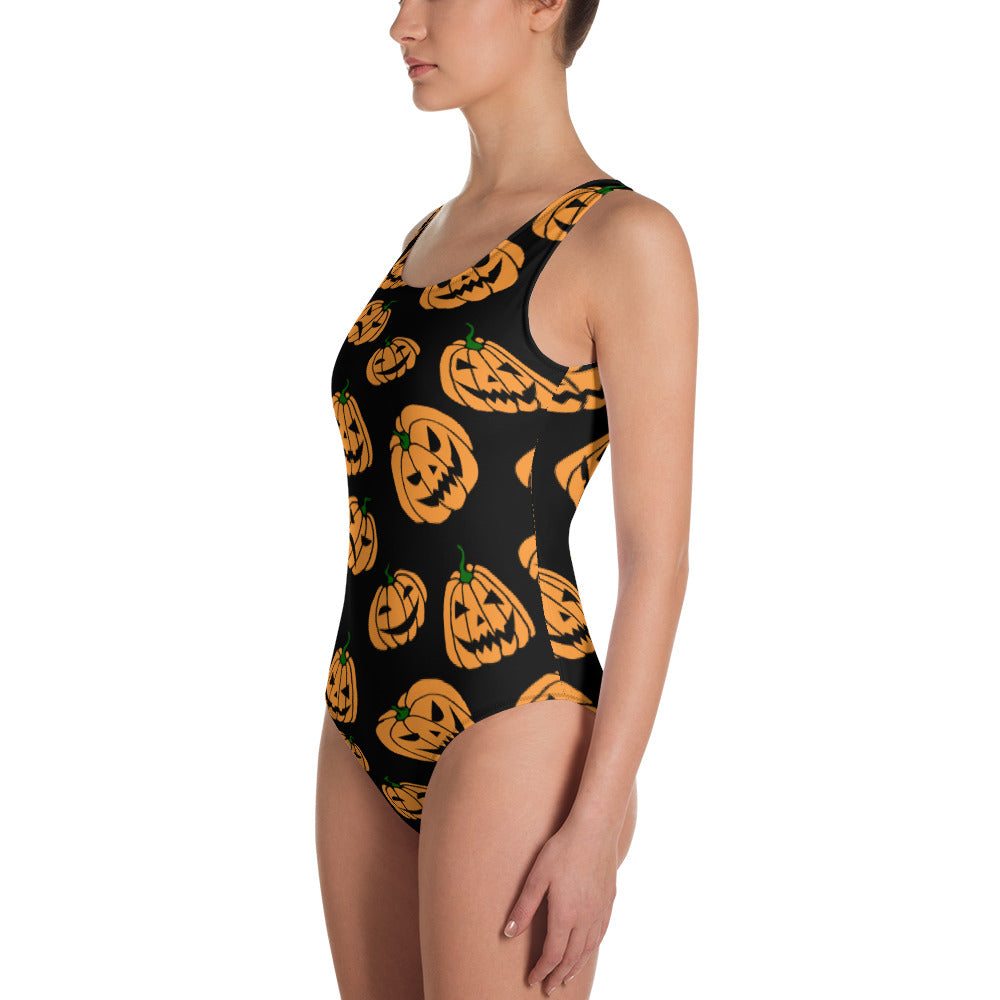 Women's Jack-O-Lanterns Halloween Orange and Black One-Piece Swimsuit
