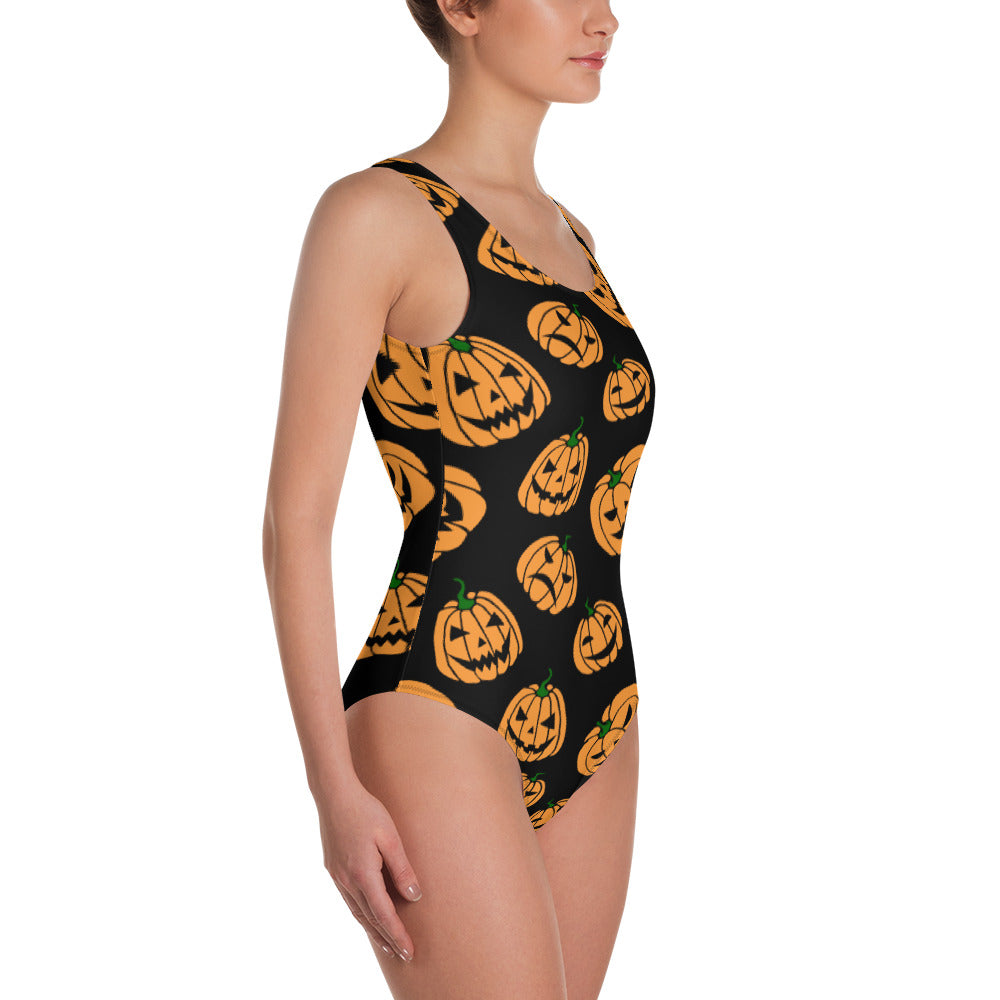 Women's Jack-O-Lanterns Halloween Orange and Black One-Piece Swimsuit