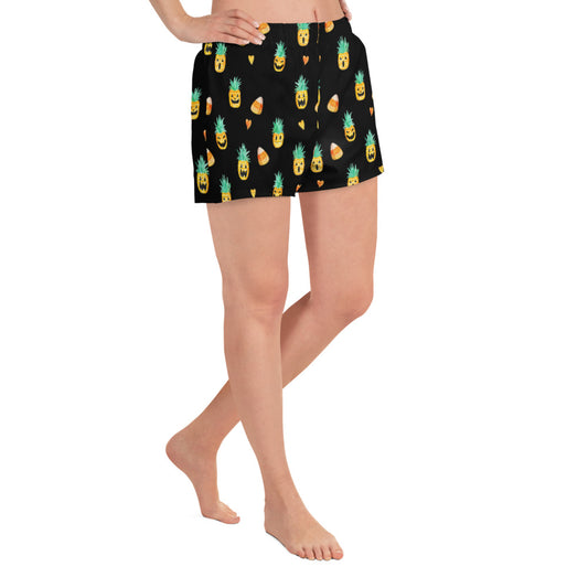 Summerween - Women's Candy Corn and Jack-O-Lantern Black Athletic Lounge Shorts
