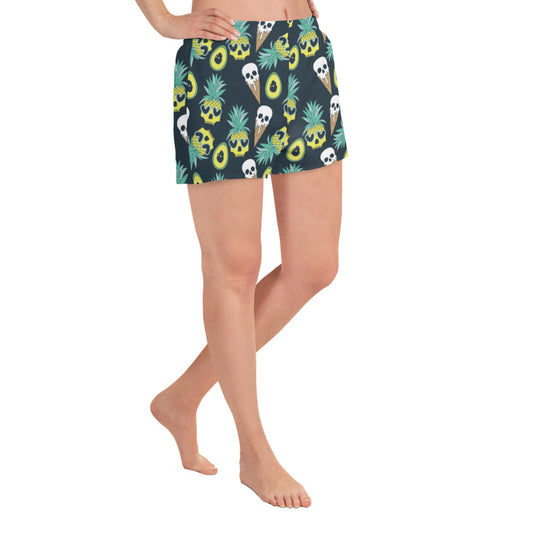 Summerween Too - Women's Ice Cream Skulls and Pineapples Navy Blue Athletic Lounge Shorts