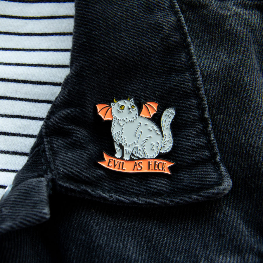 "Evil As Heck" Devil Cat With Wings Enamel Pin