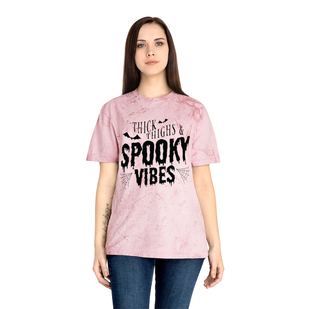 "Thick Thighs & Spooky Vibes" Colorblast Tee - Unisex Shirt