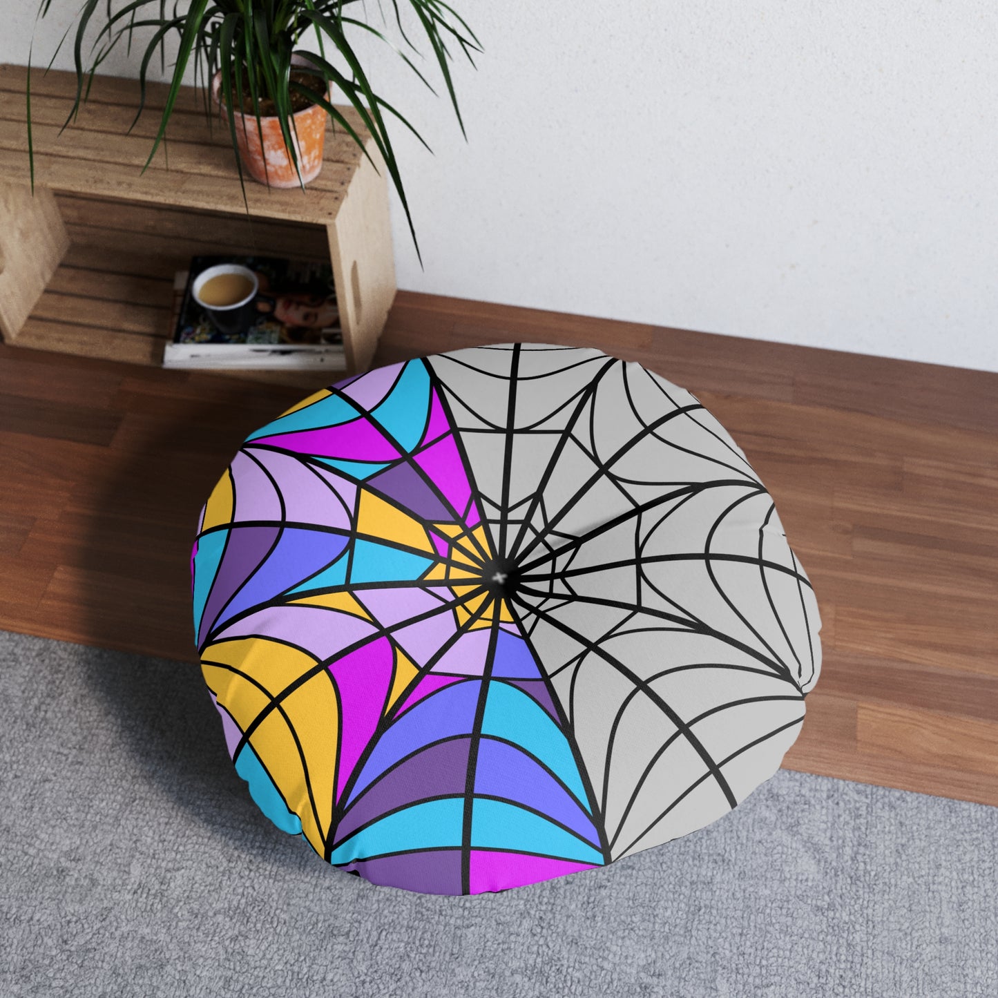 Ophelia Hall Window Wednesday Tufted Colorful Floor Pillow Round
