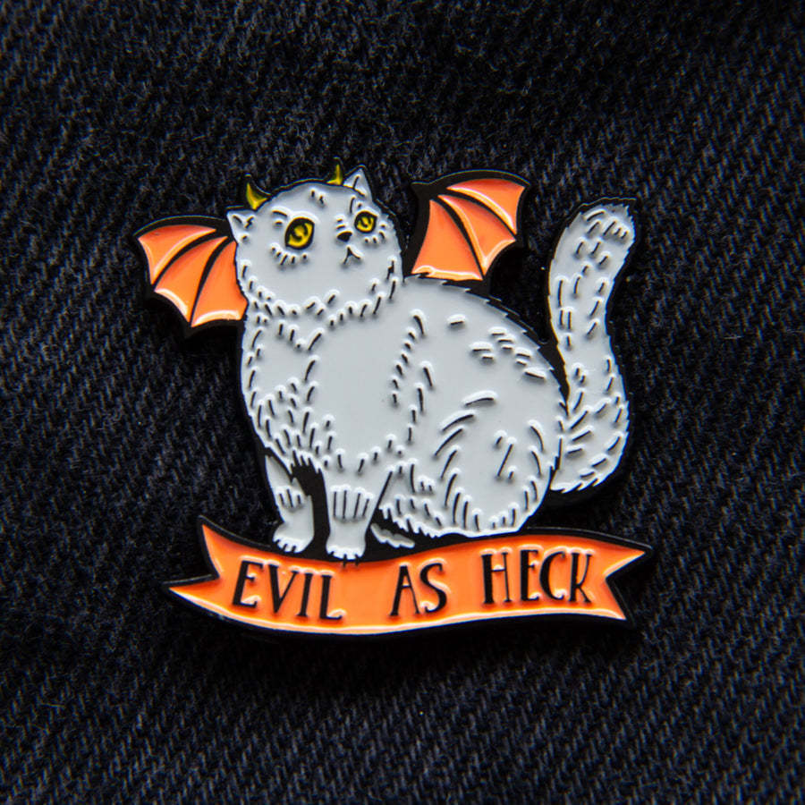 "Evil As Heck" Devil Cat With Wings Enamel Pin