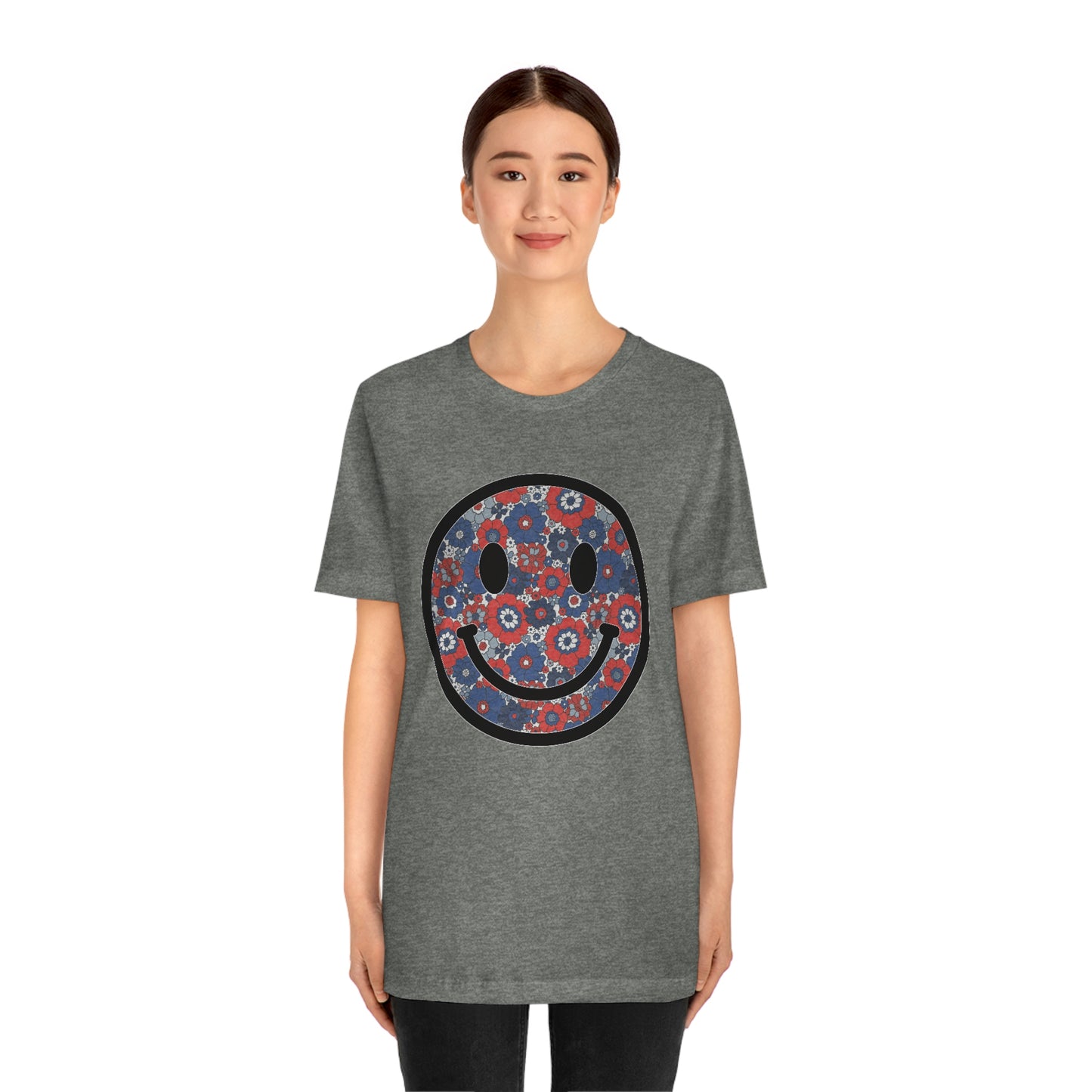 Fourth Of July Red White And Blue Floral Smiley Tee - Unisex Shirt