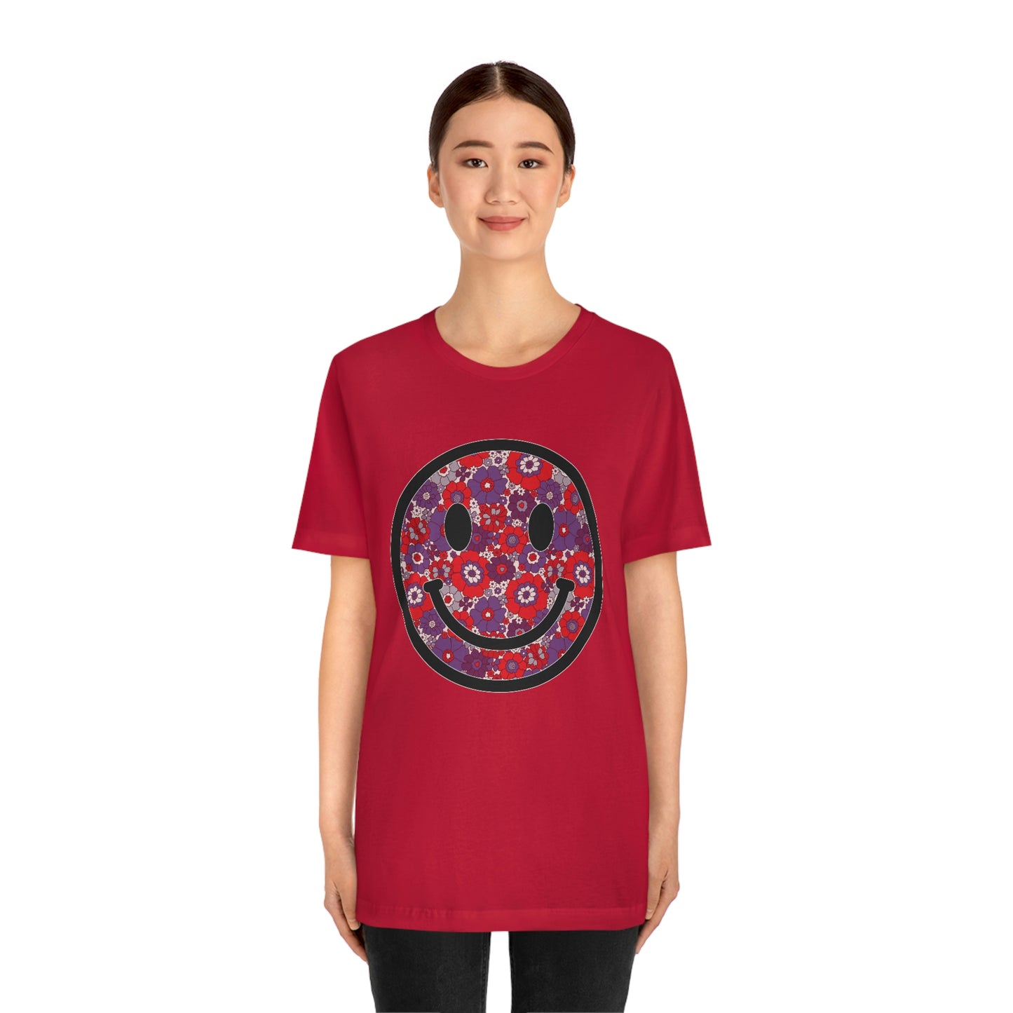 Fourth Of July Red White And Blue Floral Smiley Tee - Unisex Shirt