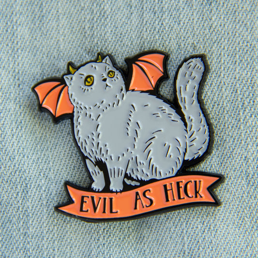 "Evil As Heck" Devil Cat With Wings Enamel Pin