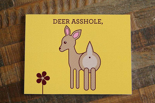 Yellow "Deer A**hole" Funny Rude Card - Tiny Bee Cards