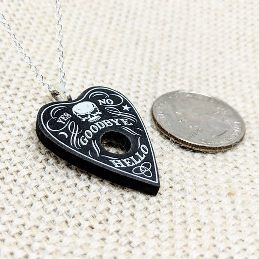 Skull Black Spirit Board Planchette Ouija Pendant Necklace