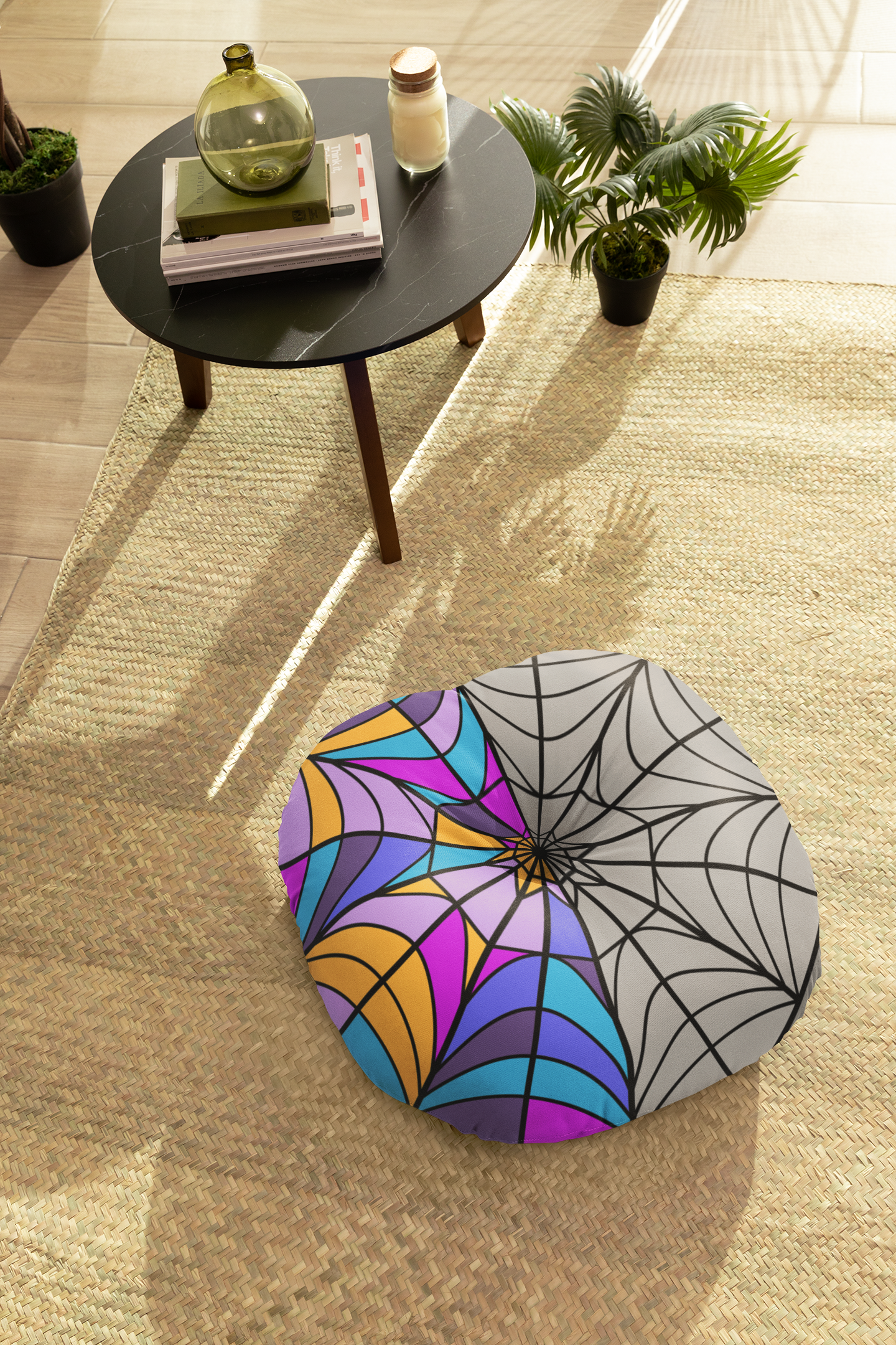 Ophelia Hall Window Wednesday Tufted Colorful Floor Pillow Round