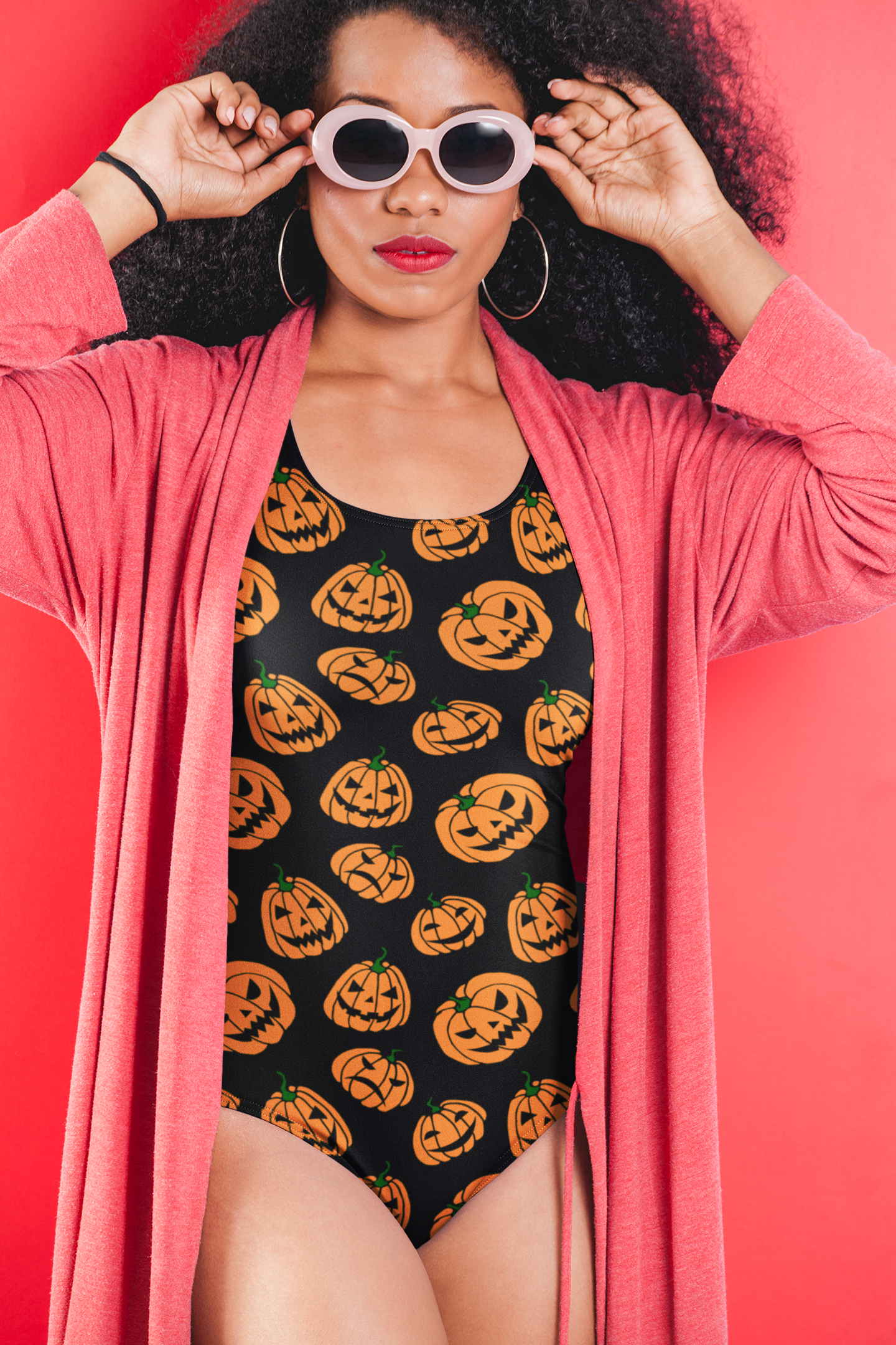 Women's Jack-O-Lanterns Halloween Orange and Black One-Piece Swimsuit
